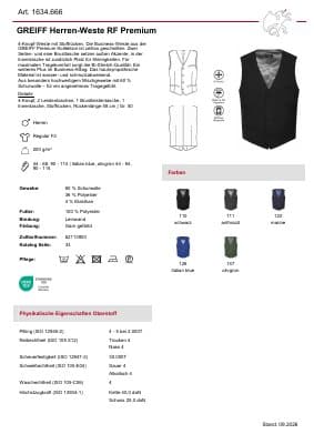 GREIFF Herren-Weste Premium 1634.666 Datenblatt
