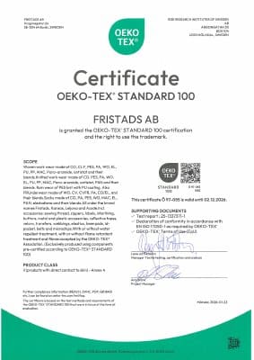 Fristads OEKO-TEX® STANDARD 100 Zertifikat 162893