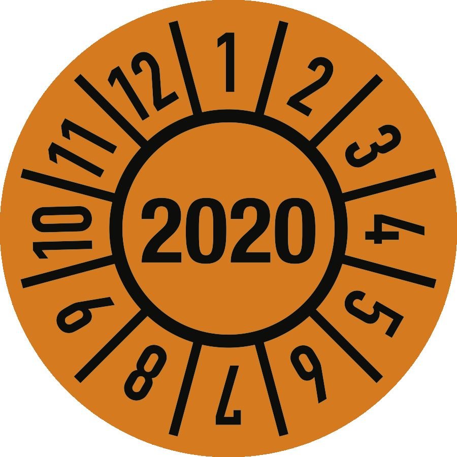 Prüfplakette Jahr 2020 mit Monaten, Folie, 500 Stück auf Rolle, Ø 3,0 cm