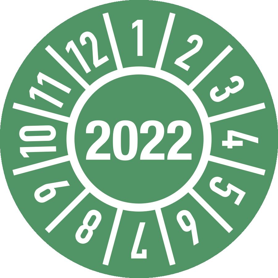 Prüfplakette Jahr 2022 mit Monaten, Folie, 500 Stück auf Rolle, Ø 1,5 cm